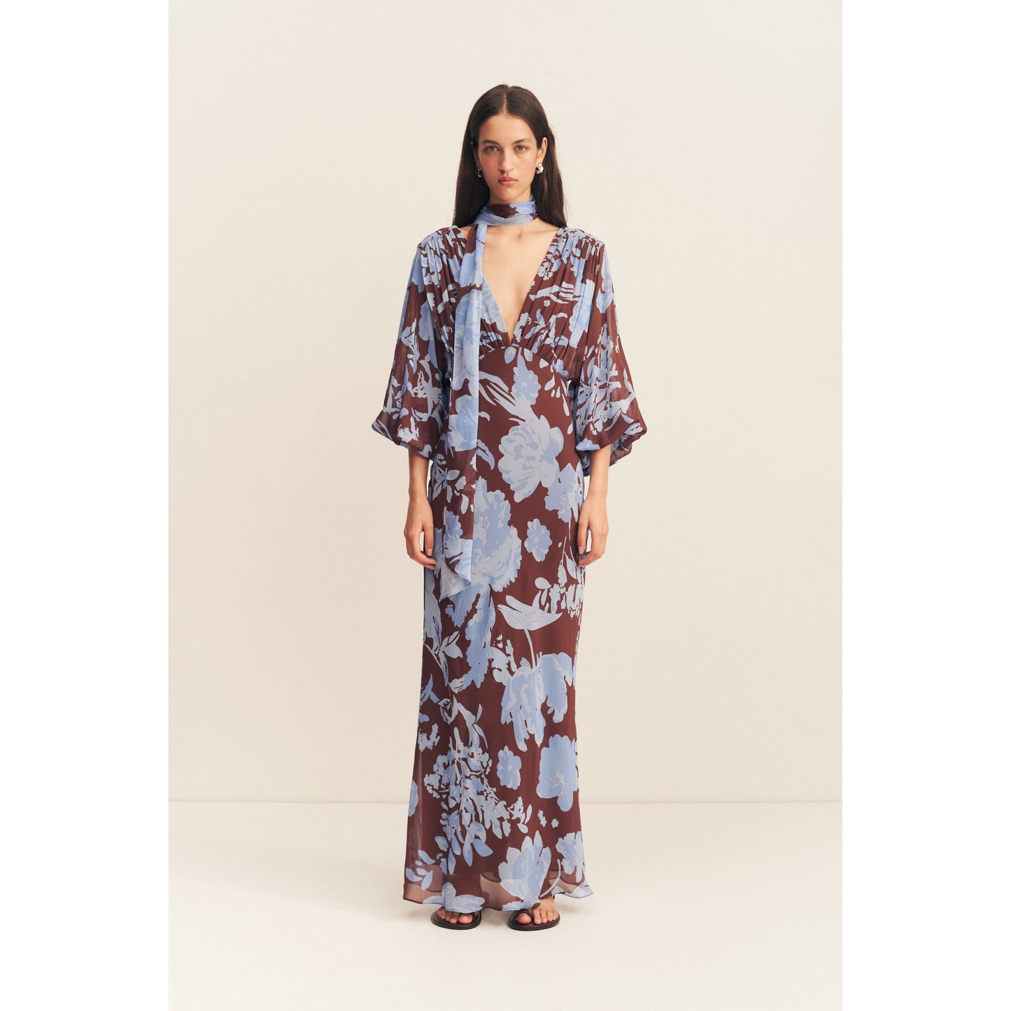 Olsen Plunge Balloon Sleeve Maxi Dress