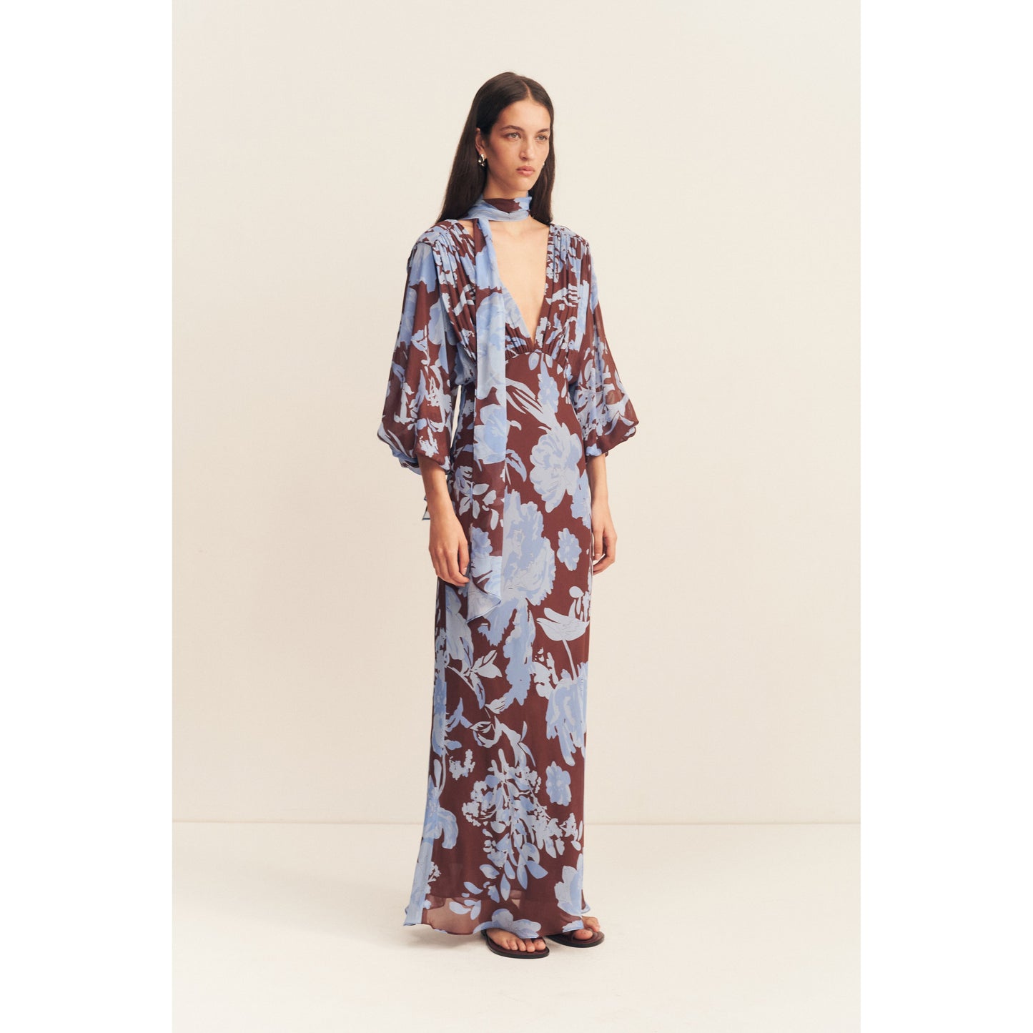 Olsen Plunge Balloon Sleeve Maxi Dress