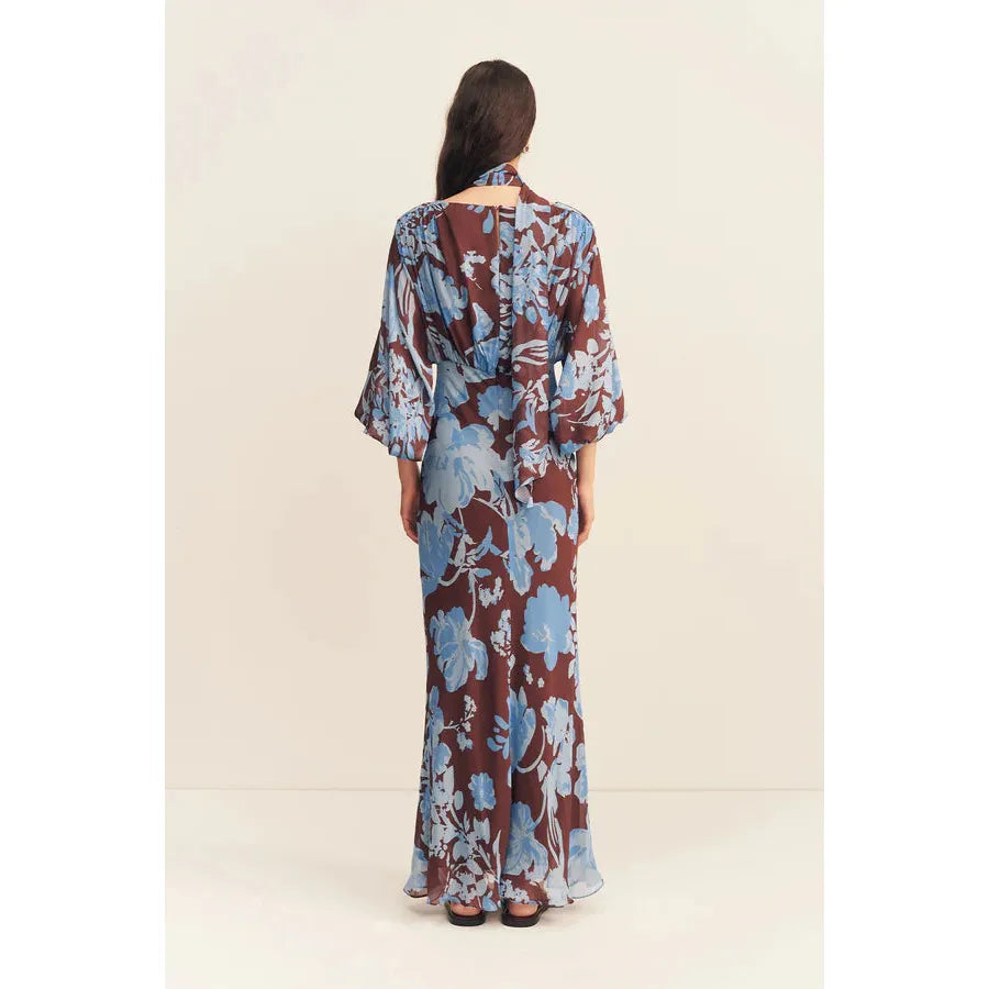 Olsen Plunge Balloon Sleeve Maxi Dress