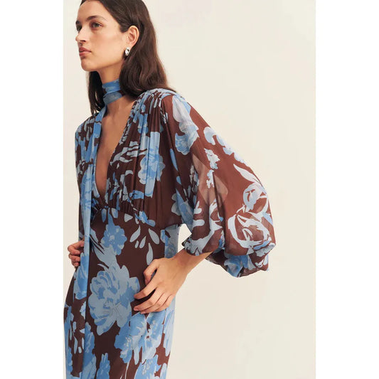 Olsen Plunge Balloon Sleeve Maxi Dress